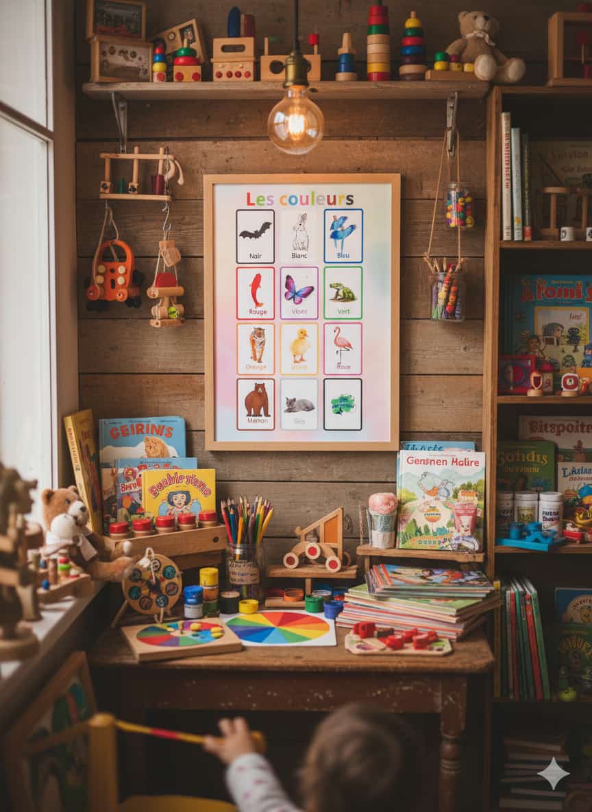 Affiche éducative Les Couleurs – blocs nets rouge bleu jaune vert discrimination visuelle nommer couleurs enfant 3-6 ans TDAH TSA Dys HPI inclusion ULIS AESH